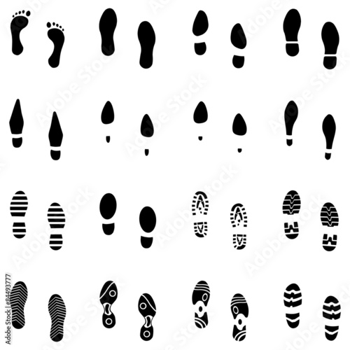 vector set of 16 footprint shoes
