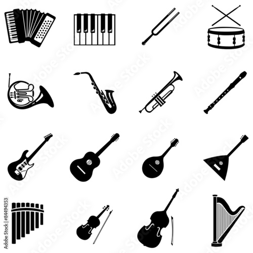 vector set of 16  musical instruments icons