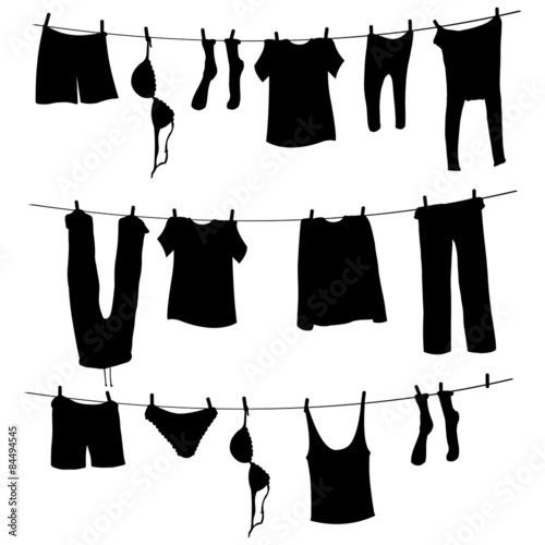 Vector Silhouettes of Laundry on a Rope