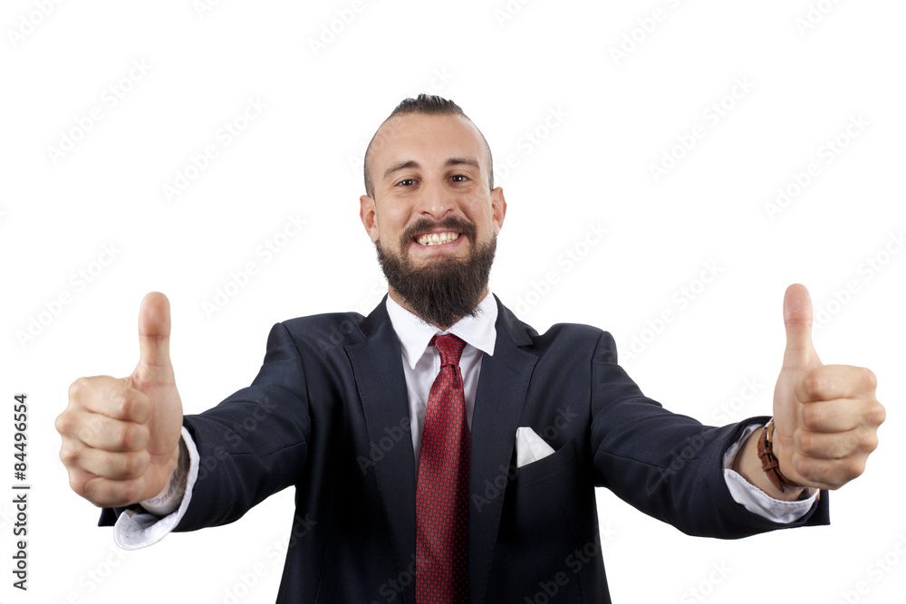 Hombre de negocios levantando pulgares Hombre de negocios levantando pulgares