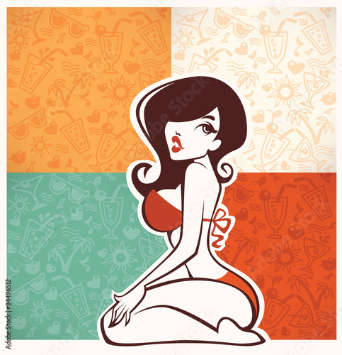 summer hand drawn patterns and cartoon sexy girl