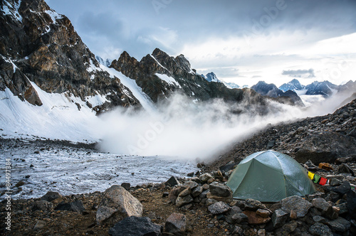 lonely tent climbers in the moutains