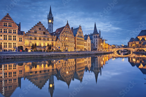 Ghent. Image of Ghent, Belgium during twilight blue hour. photo