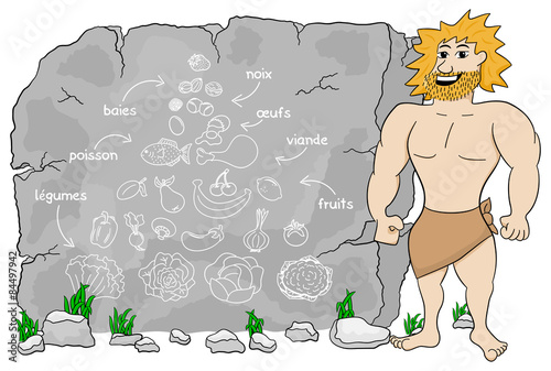 french cave man explains paleo diet using a food pyramid 