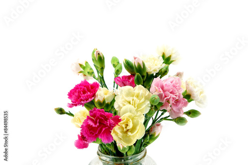 Smaller carnations on a white background  for mother's day. © noppharat