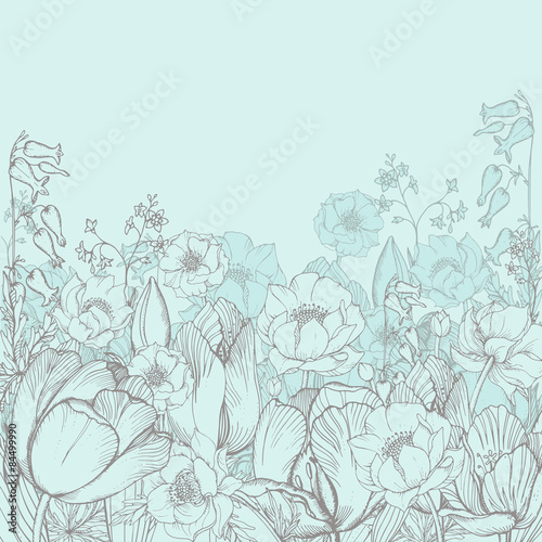 Fototapeta Naklejka Na Ścianę i Meble -  Vector elegance floral background with graphic spring flowers
