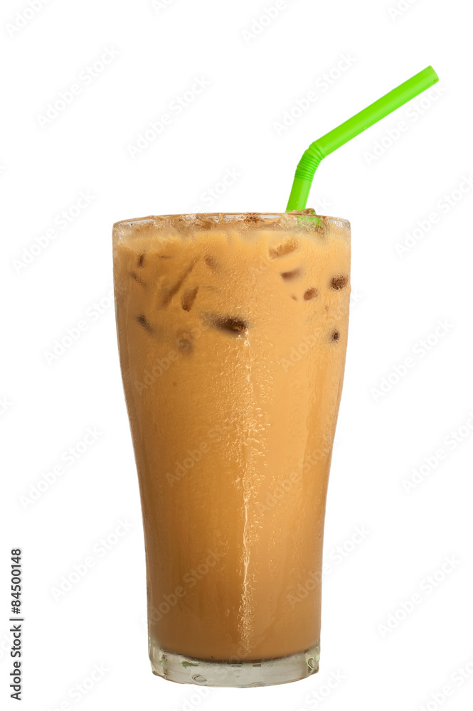 Ice milk coffee, famous drink in Thailand,Isolated on white Ice milk coffee, famous drink in Thailand,Isolated on white