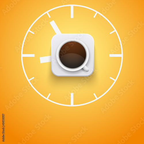 Background cup of coffee and time. Vector Illustration.