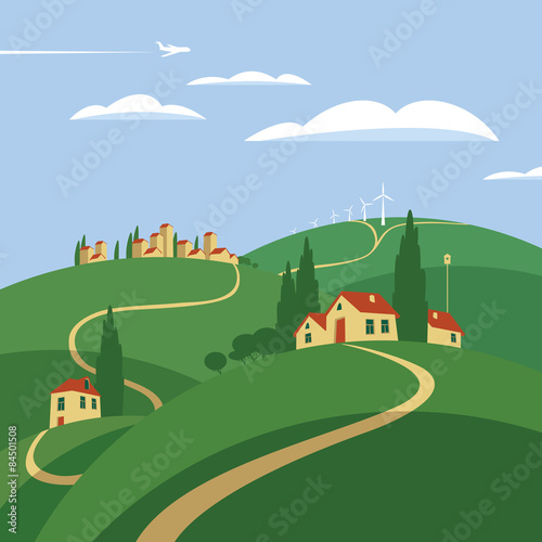 landscape with houses in the hills
