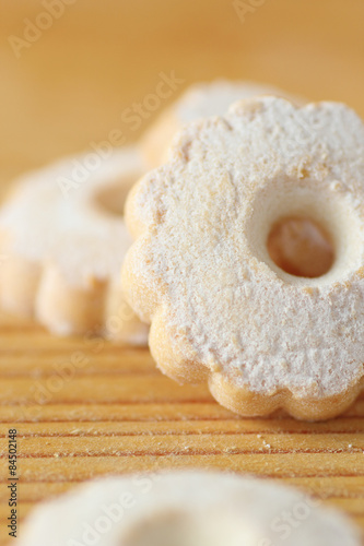 Italian Canestrelli biscuits sprinkled with powdered sugar