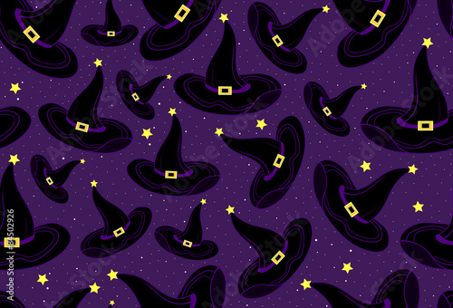 Halloween vector seamless pattern with witch hats