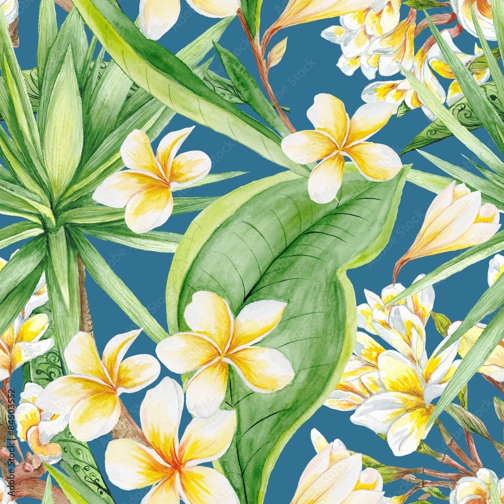 Fototapeta premium Tropical Pattern on Blue Background
