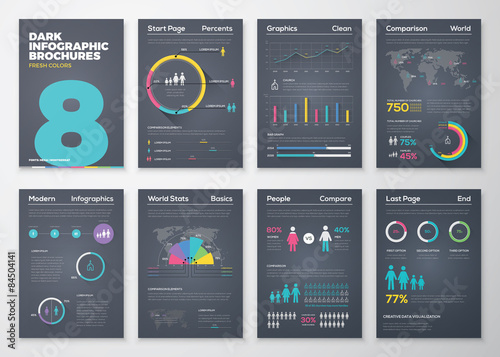 Infographic brohucres with fresh colors on a black background