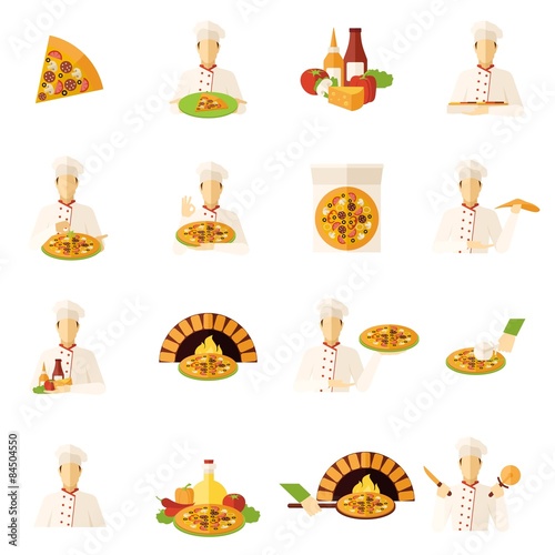 Pizza Makers Flat Icons Set