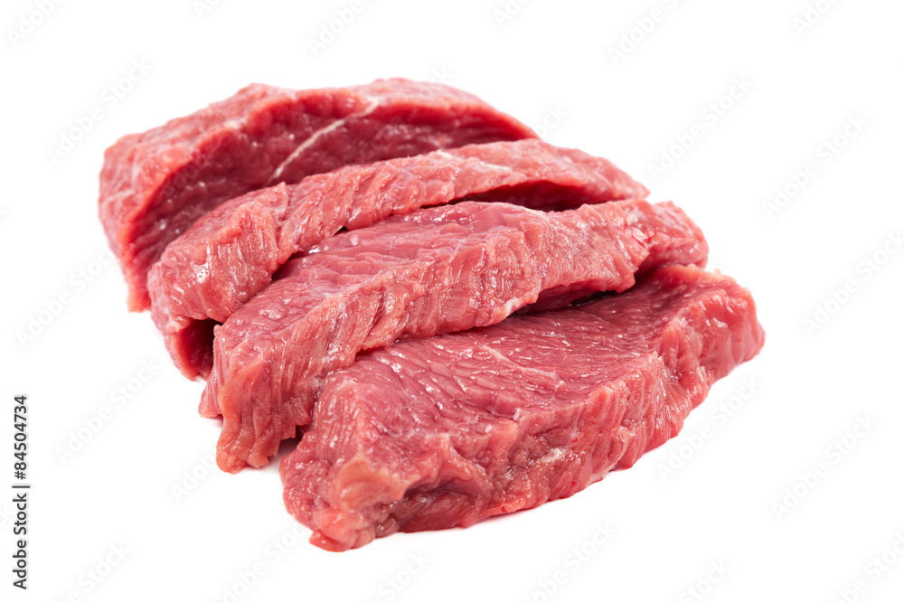 Fresh raw meat on a white background.