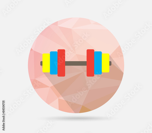 dumbbell flat icon on geometric background