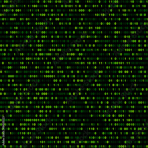Binary background with green digits.