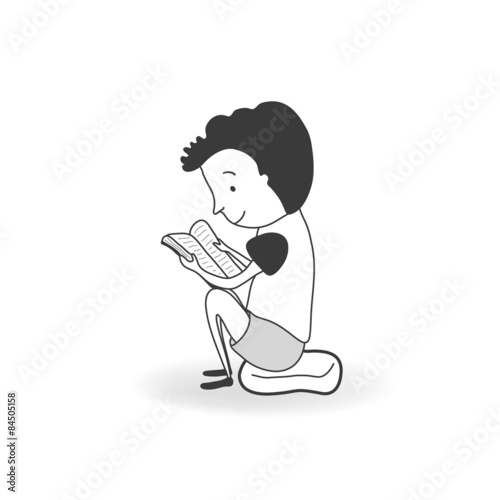 Boy reading a book, vector ...