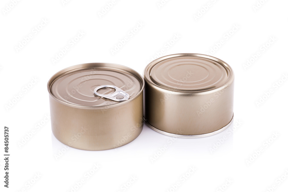 Aluminum can on a white background