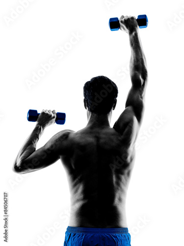 Fototapeta man exercising fitness weights exercises silhouette
