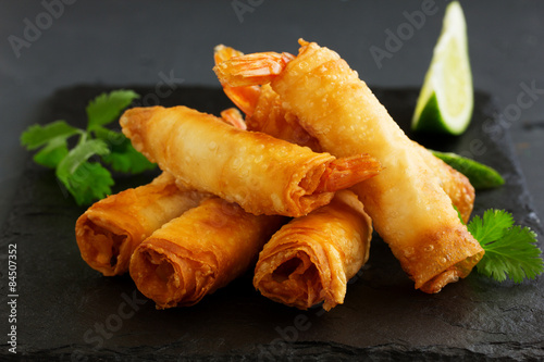 Spring rolls with shrimp with sweet chili sauce. Asian cuisine.