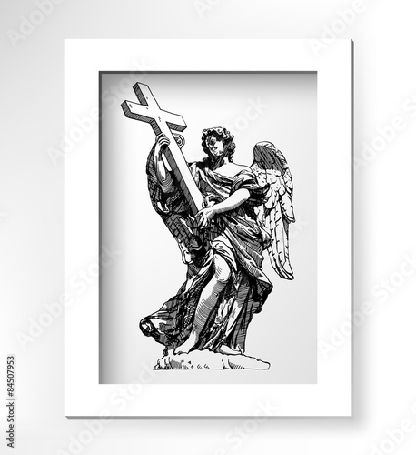 original sketch digital drawing of marble statue angel