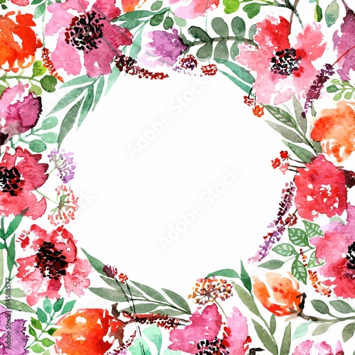 Invitation. Wedding or birthday card. Floral frame. Watercolor background with flowers.