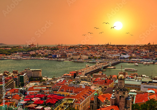 Golden Horn sunset view from Galata tower  Istanbul  Turkey