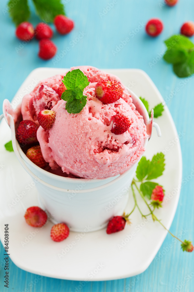 Homemade ice cream with wild strawberry. Homemade ice cream with wild strawberry.