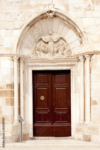 Entrance to the church of Assumption of the Blessed Virgin Mary in Pag, Croatia © Natalia Bratslavsky