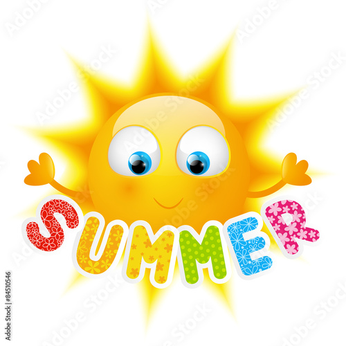 Cartoon Sun with summer word
