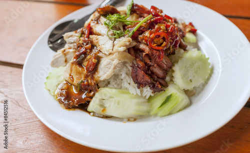 Closeup Thai style grill chicken with rice