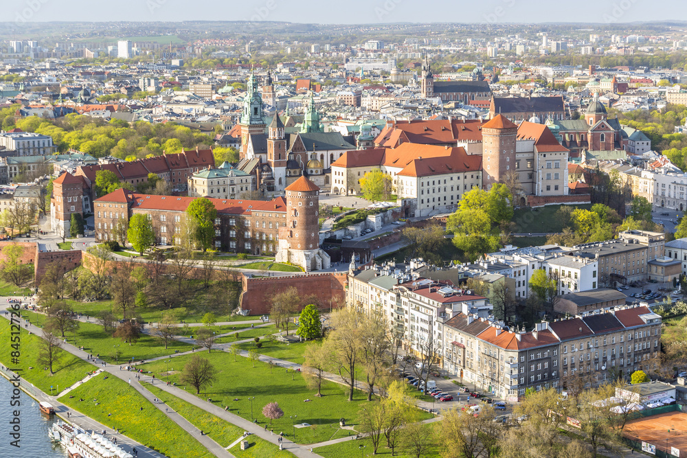 Panorama of beautiful Krakow, former capital city of Poland, Eur