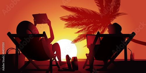 Vacances Plage Couple-couche de soleil