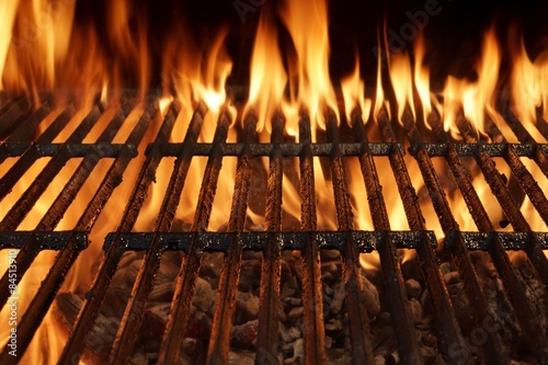 Empty Barbecue Grill Close-up With Bright Flames