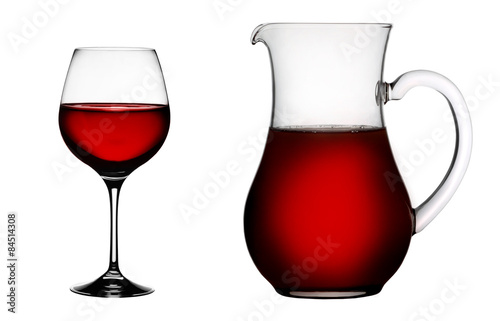 Plakat w ramie Bicchiere di vino rosso con caraffa