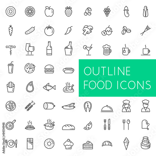 Outline food icons set for web and applications