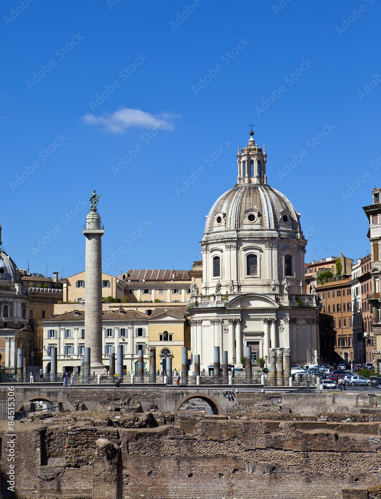 Italy. Rome. Trojan column and ruins of a forum of Trajan