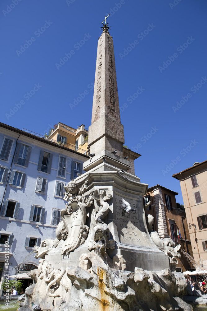 Fountain of the Four Rivers (Fontana dei Quattro Fiumi) with an Egyptian obelisk. Italy. Rome. Navon Square (Piazza Navona).