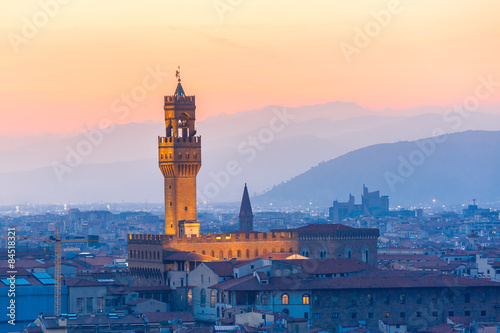 Palazzo Vecchio at sunset in Florence, Italy