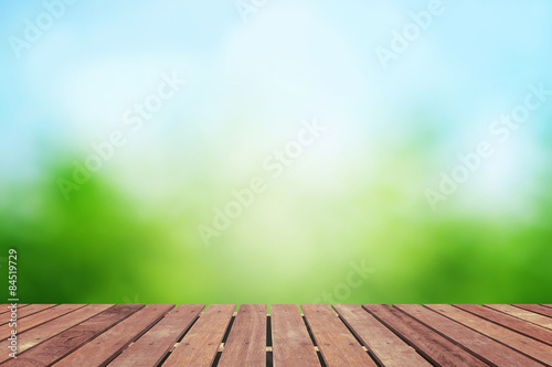 Spring background with wooden floor