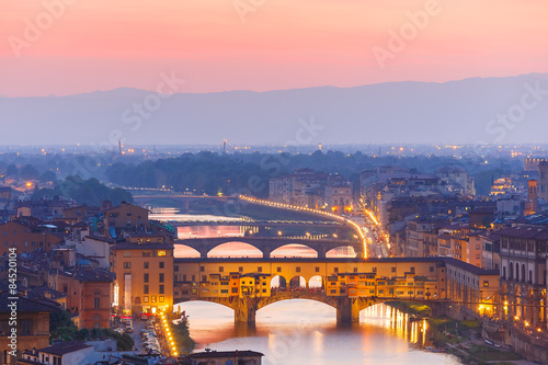 Arno and Ponte Vecchio at sunset  Florence  Italy