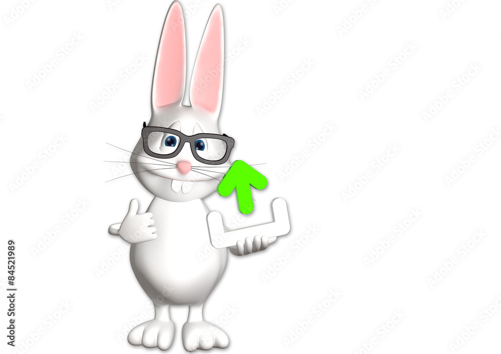 Fototapeta premium Hase Upload Icon Symbol 3D weiß zeigen Comic
