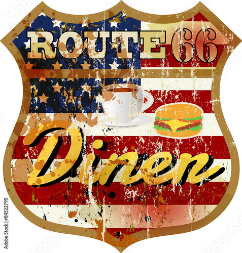 vintage route 66 diner sign, retro style, vector illustration