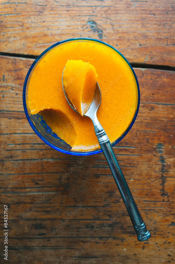 Sea buckthorn jelly in a blue cup