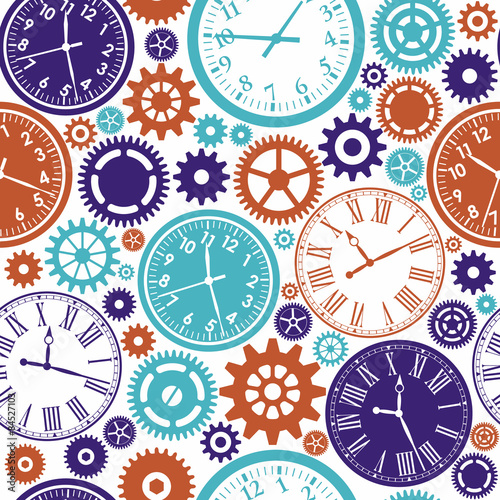 Clock`s seamless pattern. Color texture of time.