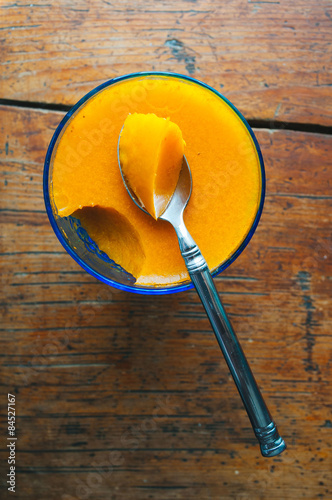 Sea buckthorn jelly in a blue cup