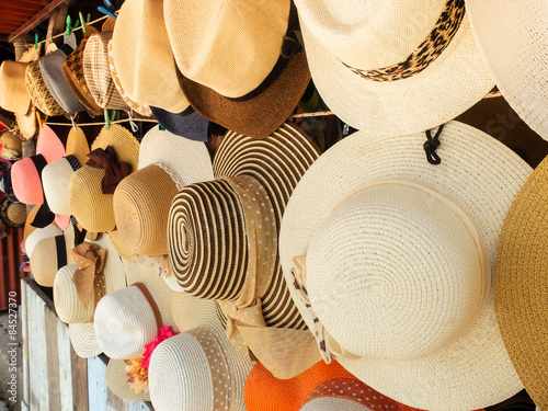 Rattan Hats Hanging on The Wall