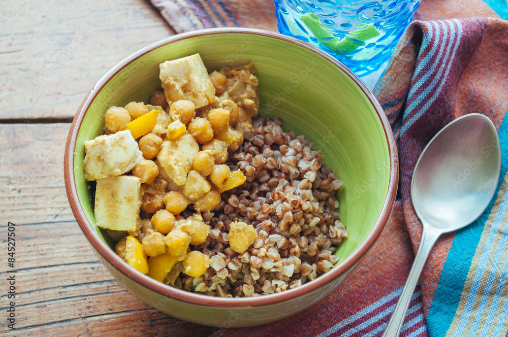 Tofu Chickpea Stir Fry with buckwheat
