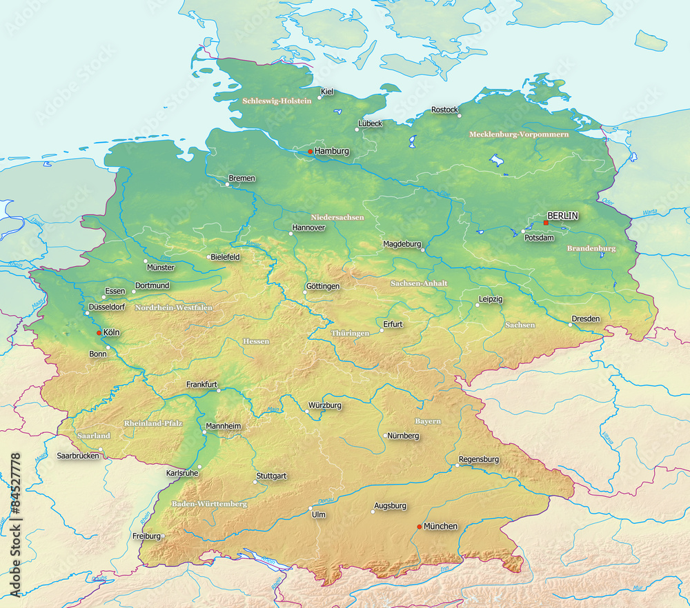 Karte von Deutschland, beschriftet Stock-Illustration | Adobe Stock